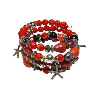 Boho Red Glass Multi-Strand Charm Bracelet